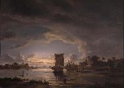 Jacob Abels An Extensive River Scene with Sailboat oil on canvas